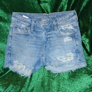 American Eagle Outfitters Women's Light Blue Ripped Jean Shorts